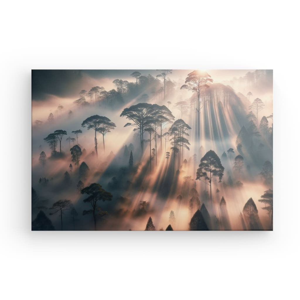 Mystical forest fog - canvas picture of nature