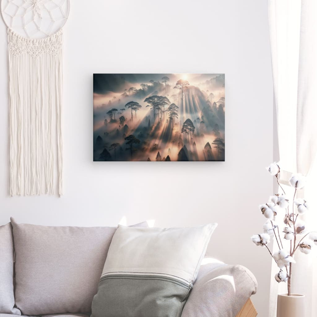 Mystical forest fog - canvas picture of nature