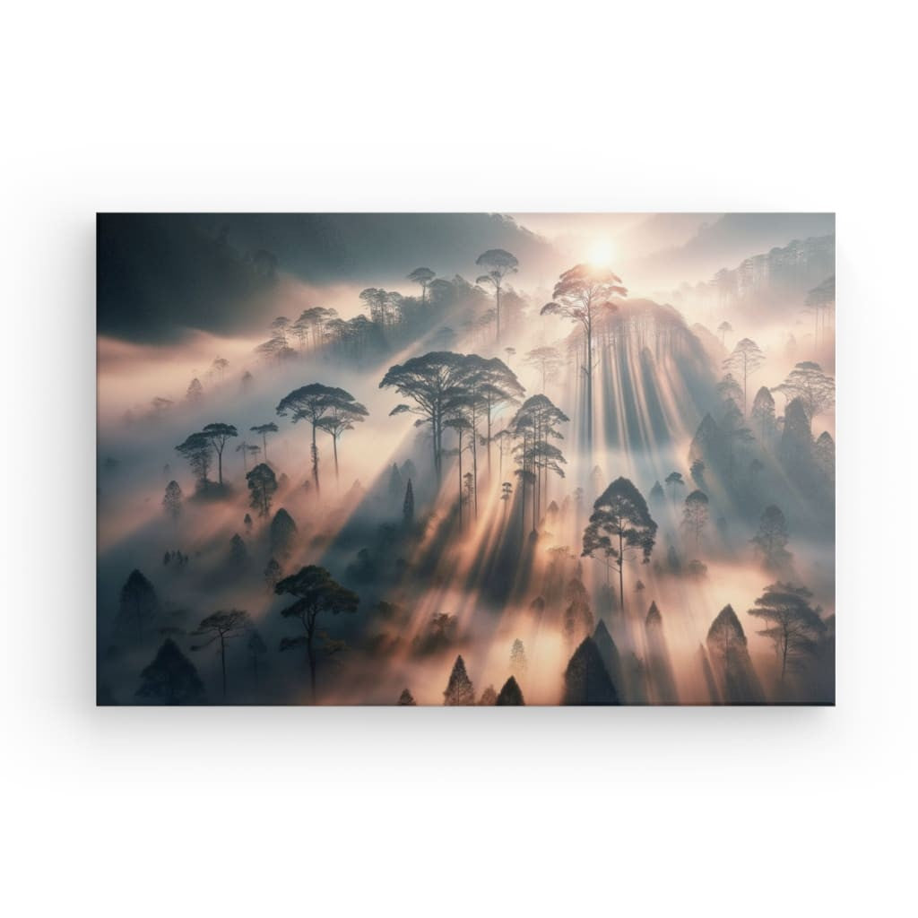 Mystical forest fog - canvas picture of nature