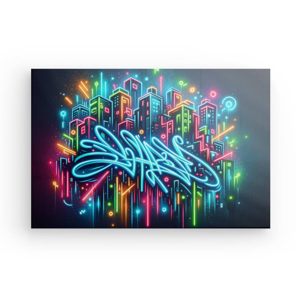Neon Cityscape - Modern Graffiti Canvas Print