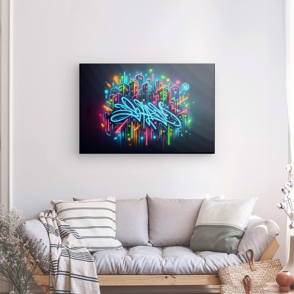 Neon Cityscape - Modern Graffiti Canvas Print