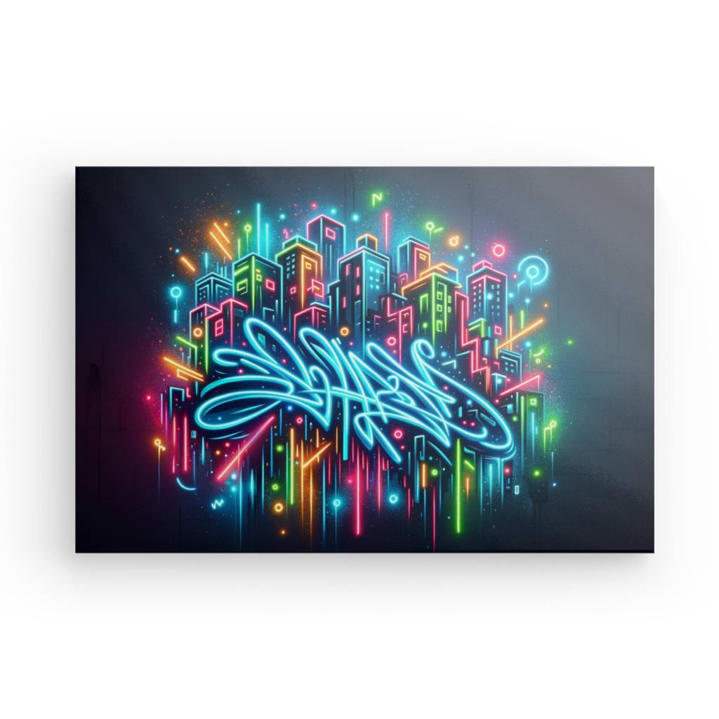 Neon Cityscape - Modern Graffiti Canvas Print