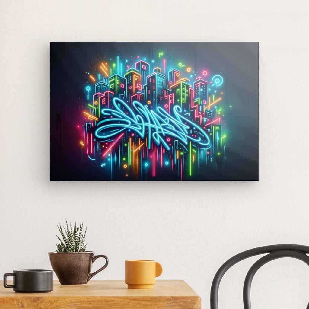 Neon Cityscape - Modern Graffiti Canvas Print