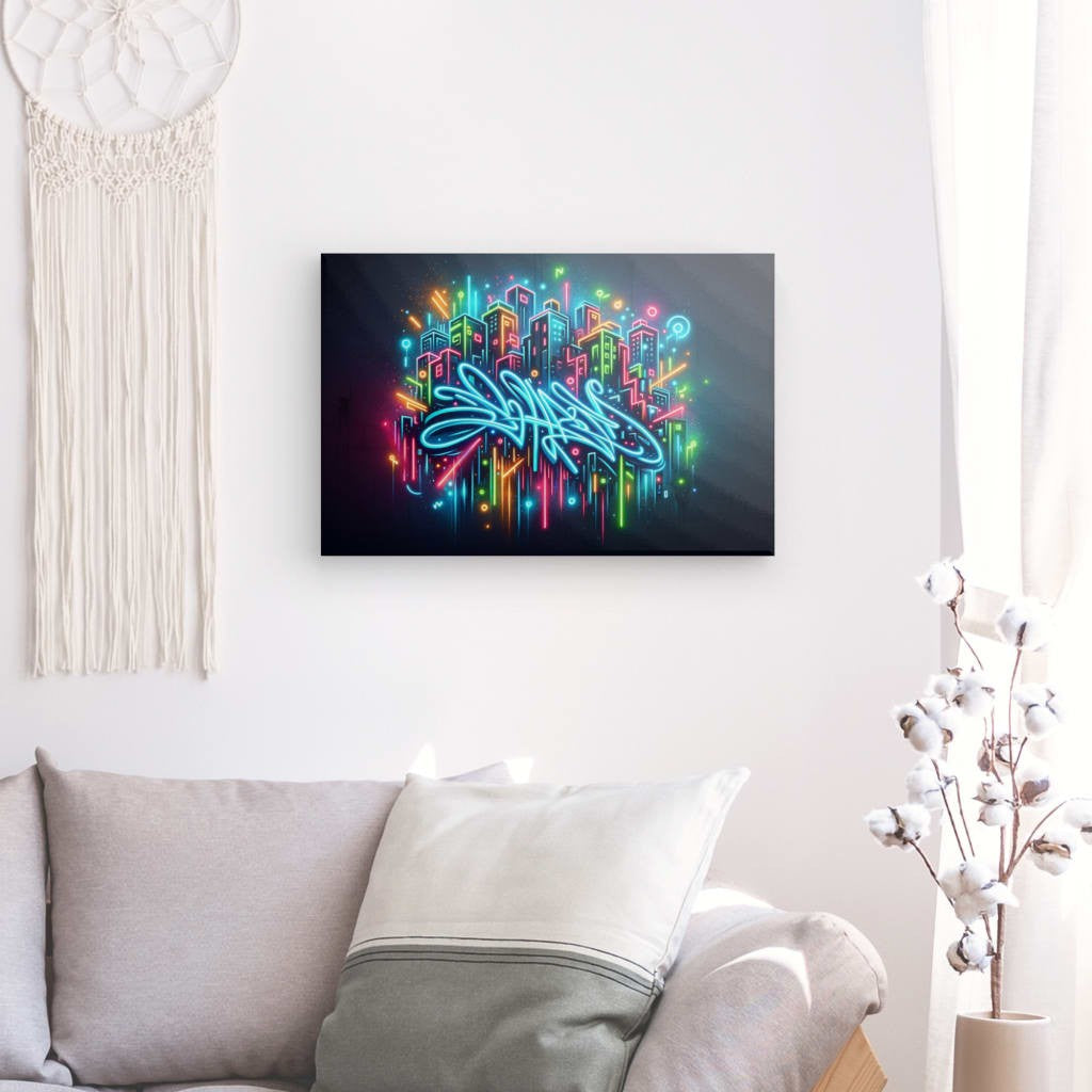 Neon Cityscape - Modern Graffiti Canvas Print