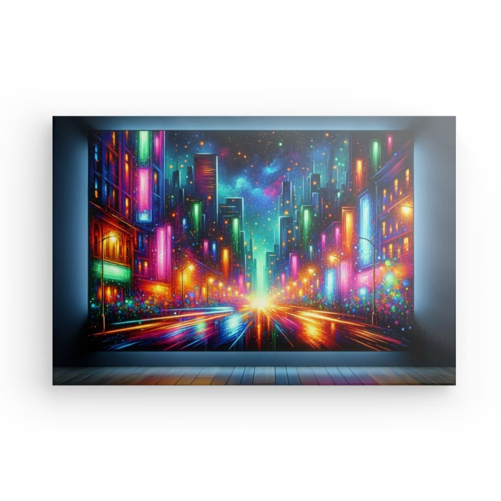 Neon Metropolis - Glowing Cityscape Canvas Print