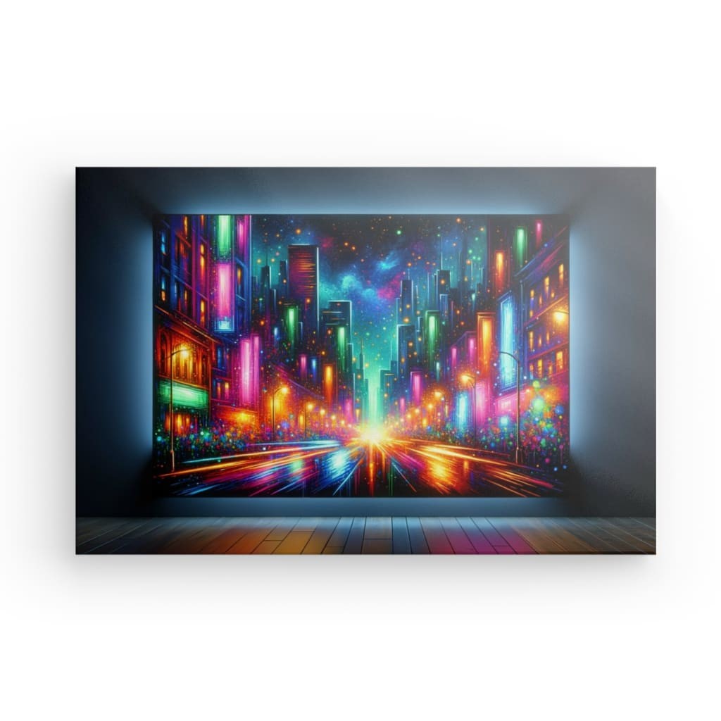 Neon Metropolis - Glowing Cityscape Canvas Print