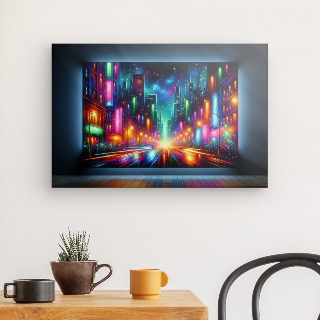 Neon Metropolis - Glowing Cityscape Canvas Print