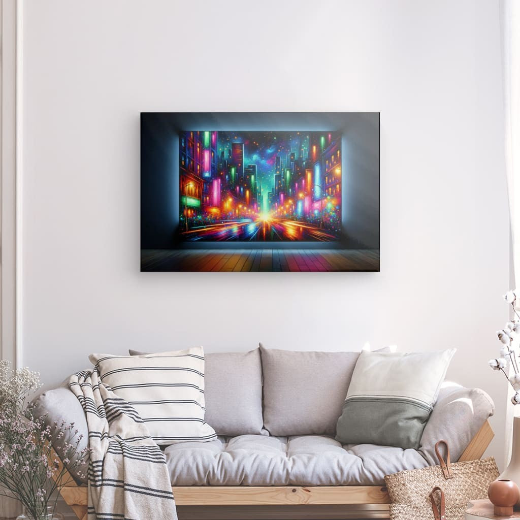Neon Metropolis - Glowing Cityscape Canvas Print