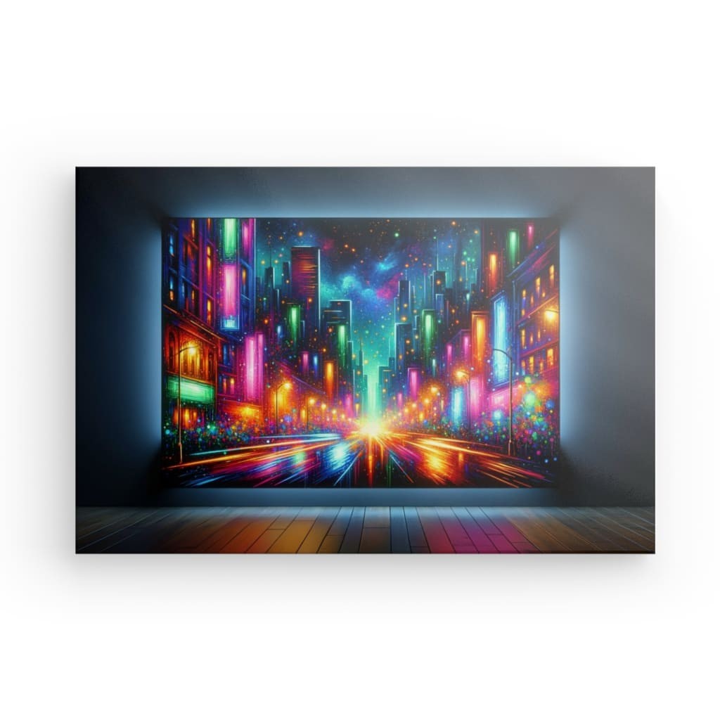 Neon Metropolis - Glowing Cityscape Canvas Print