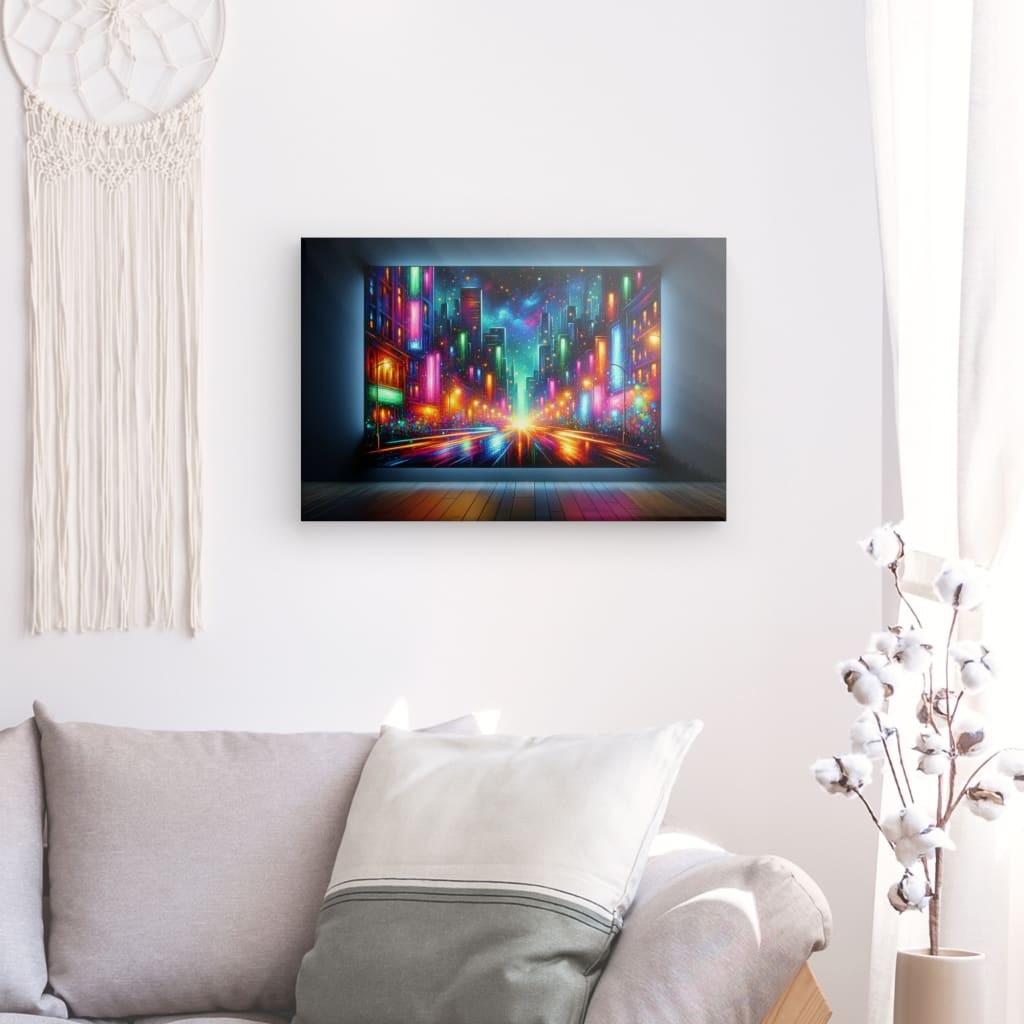 Neon Metropolis - Glowing Cityscape Canvas Print