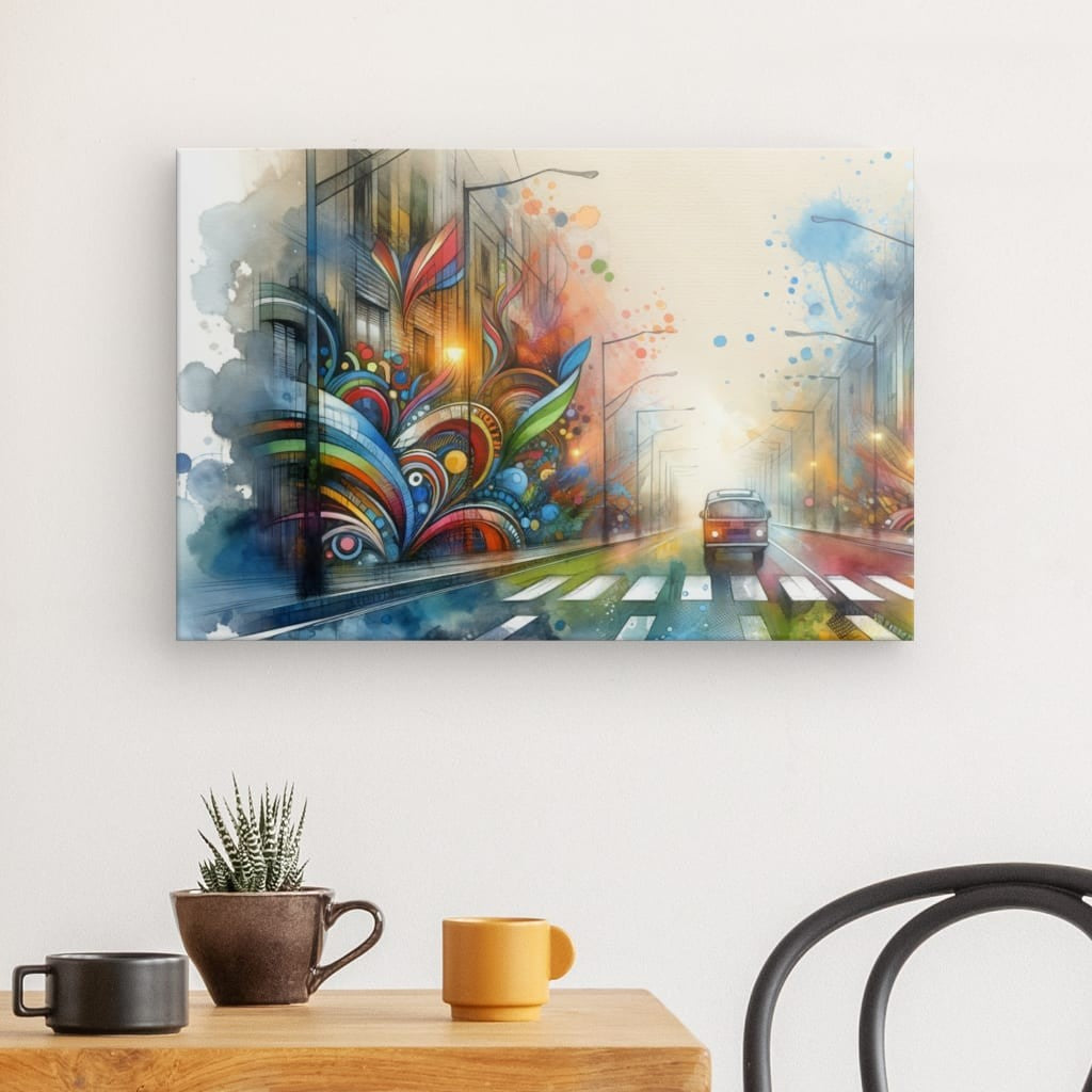 Urban play of colors - vibrant street art work on canvas